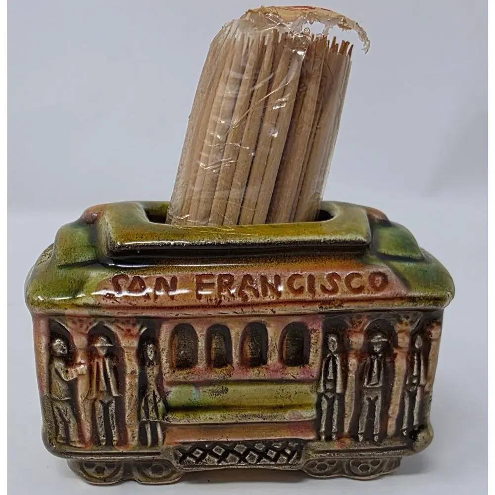 Vintage San Francisco Cable Car Shakers & Toothpick Holder Japan Set